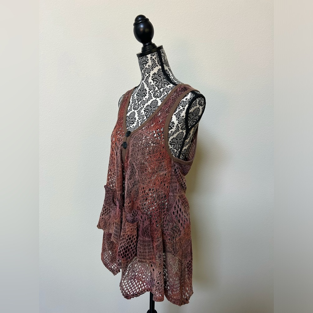 Lily By Firmiana Women's Sleeveless Crochet Brown Vest Top L - Picture 3 of 6